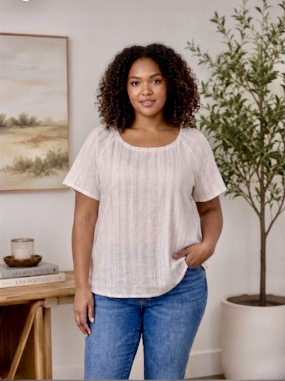 LOFT Plus White Metallic Striped Cotton Lined Top Size 16
